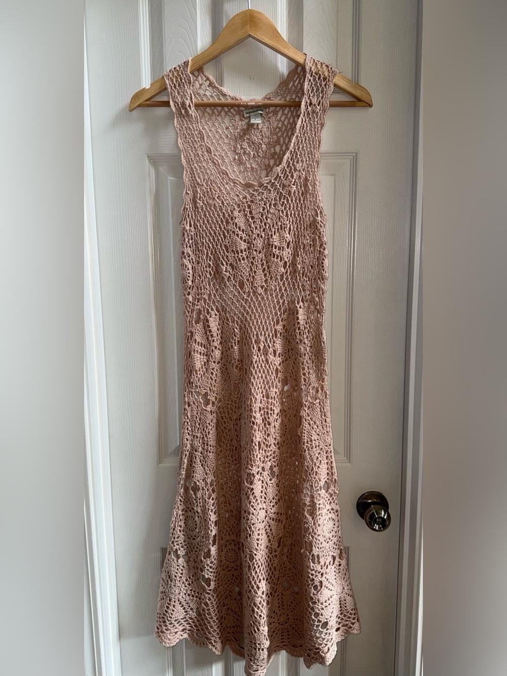 Boston Proper Plush Pink Sleeveless Crochet Midi Dress L Summer Beach Boho Chic
